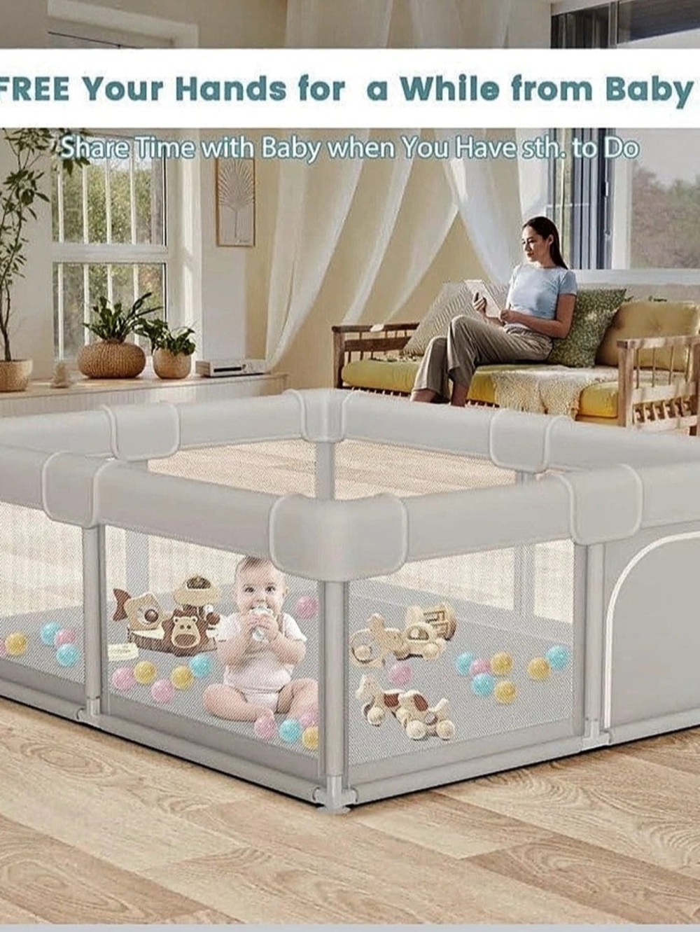 Multi-Functional Baby Playpen Gray & White